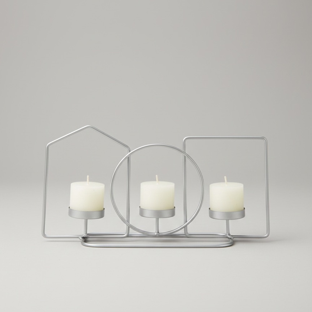 trueliving Modern Geometric Silver Metal Candle Holder - 13.4"
